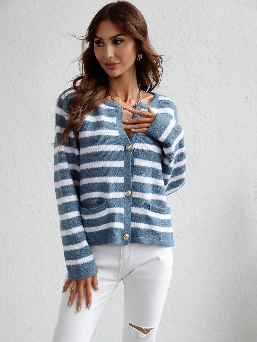 Striped Button Front Cardigan, image 6