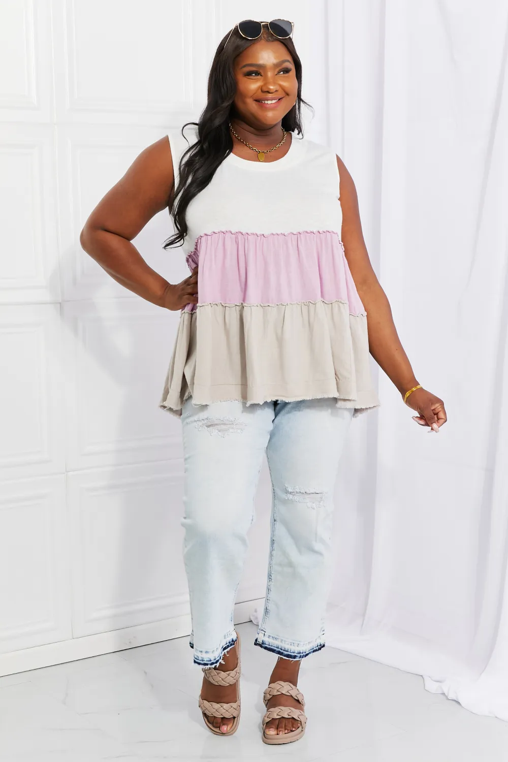 Full Size Watching the Sunset Color Block Babydoll Top, image 11