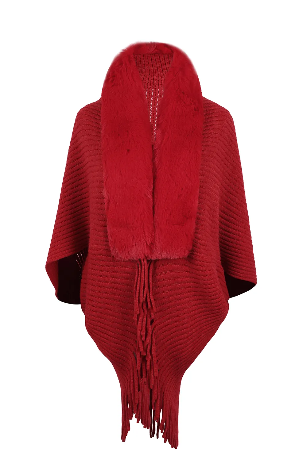 Fringe Detail Long Sleeve Ribbed Poncho, image 10