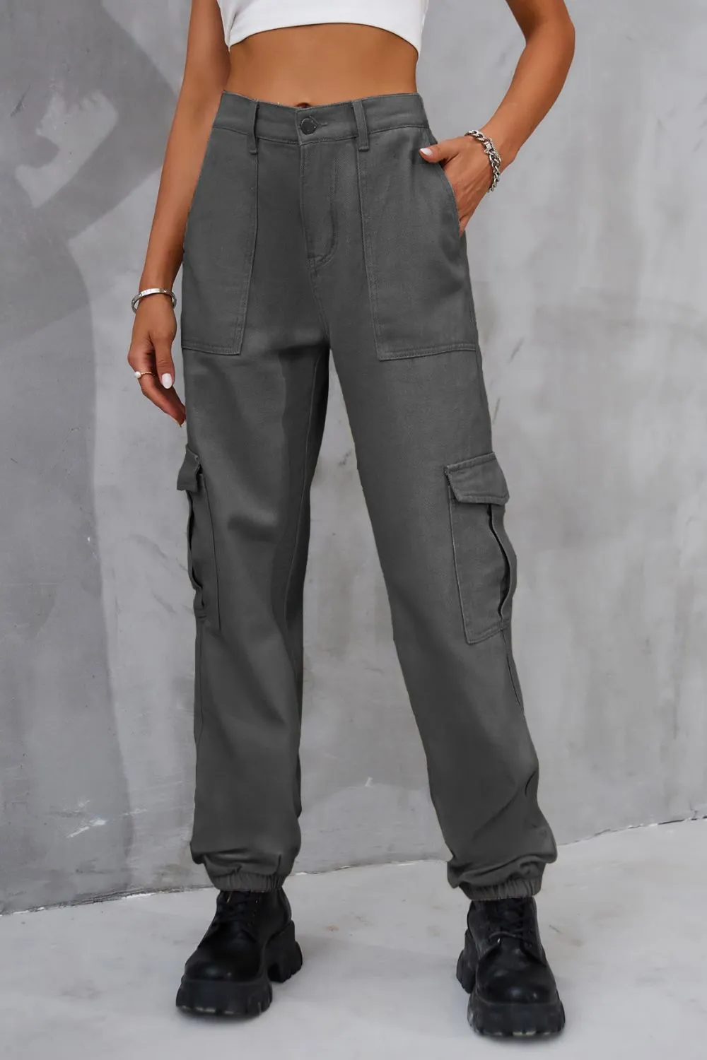 Buttoned High Waist Jeans with Pockets, image 9