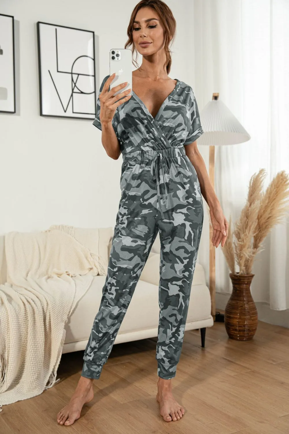 Surplice Neck Tied Short Sleeve Jumpsuit, image 6