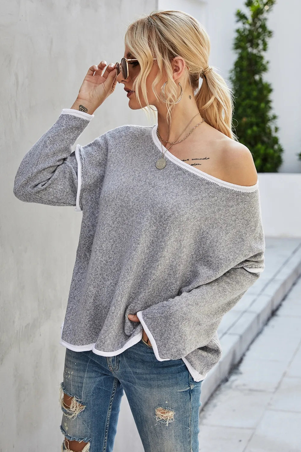 Round Neck Dropped Shoulder Sweater, image 6