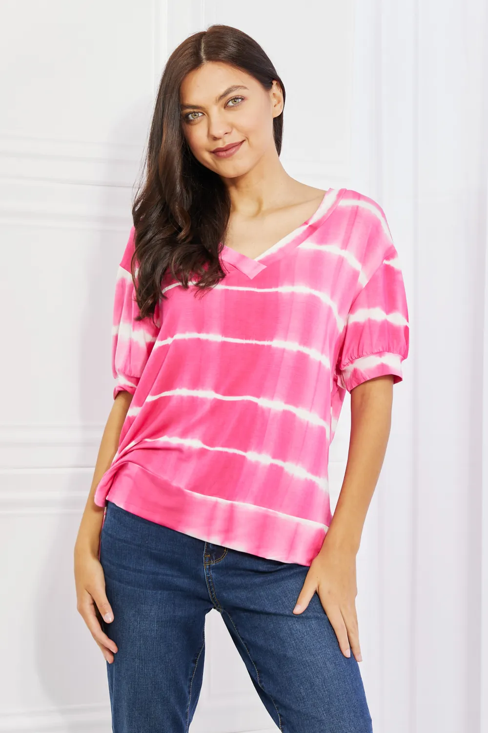 Full Size Oversized Fit V-Neck Striped Top, image 5