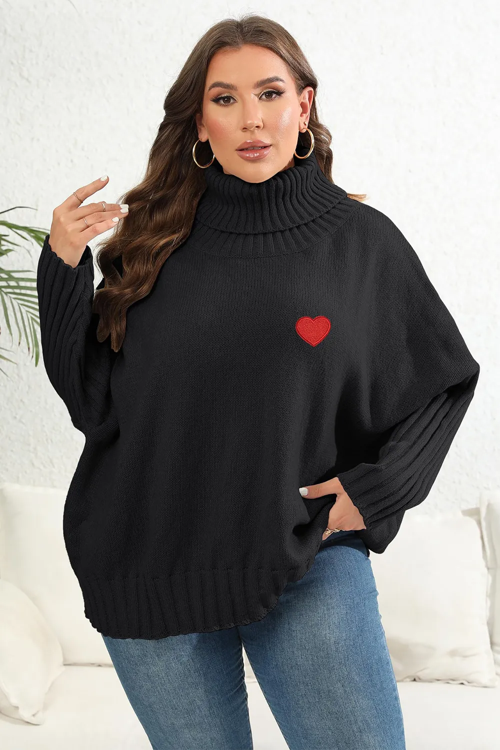 Plus Size Turtle Neck Long Sleeve Sweater, image 2