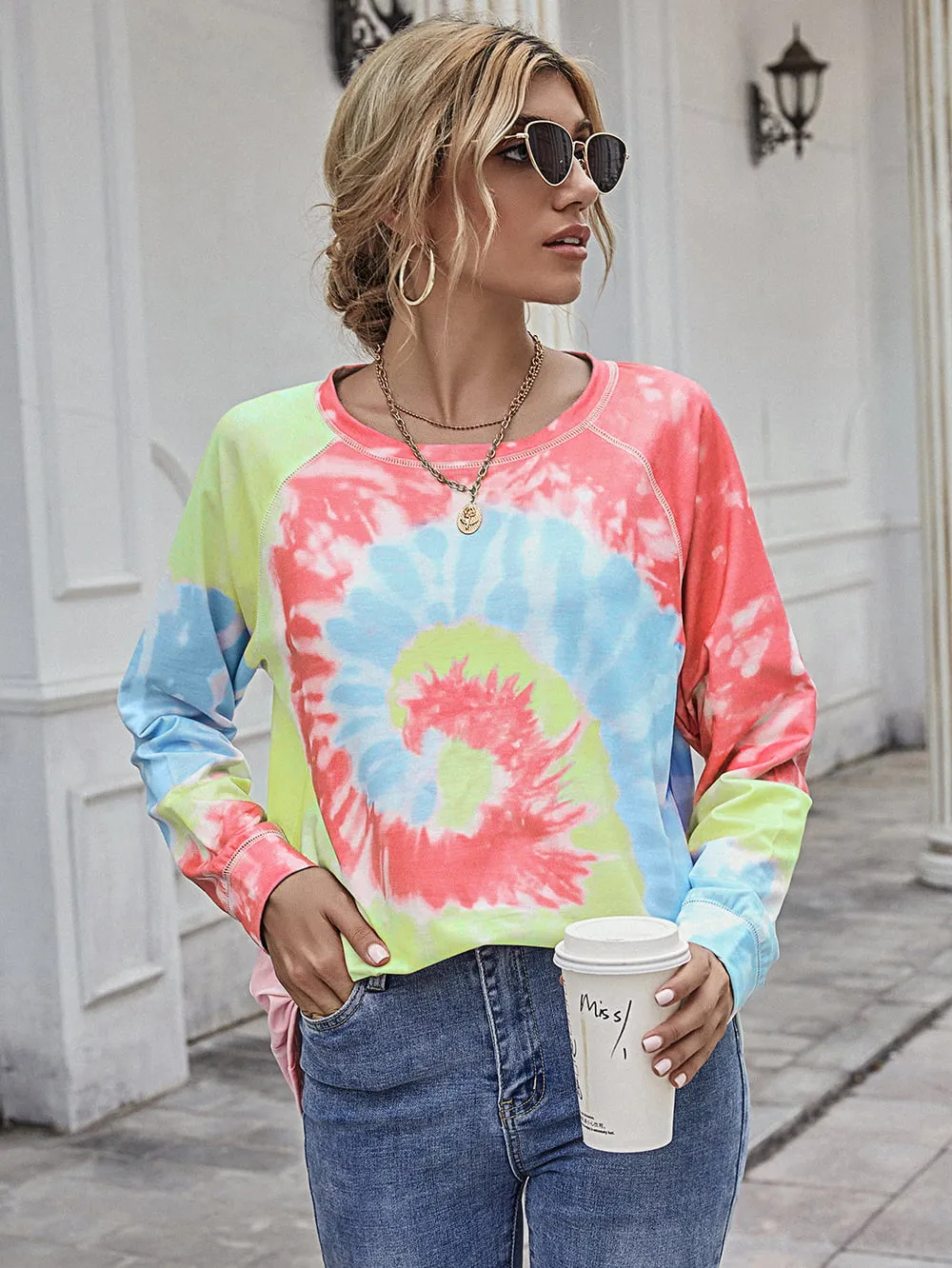 Printed Round Neck Raglan Sleeve Tee, image 3