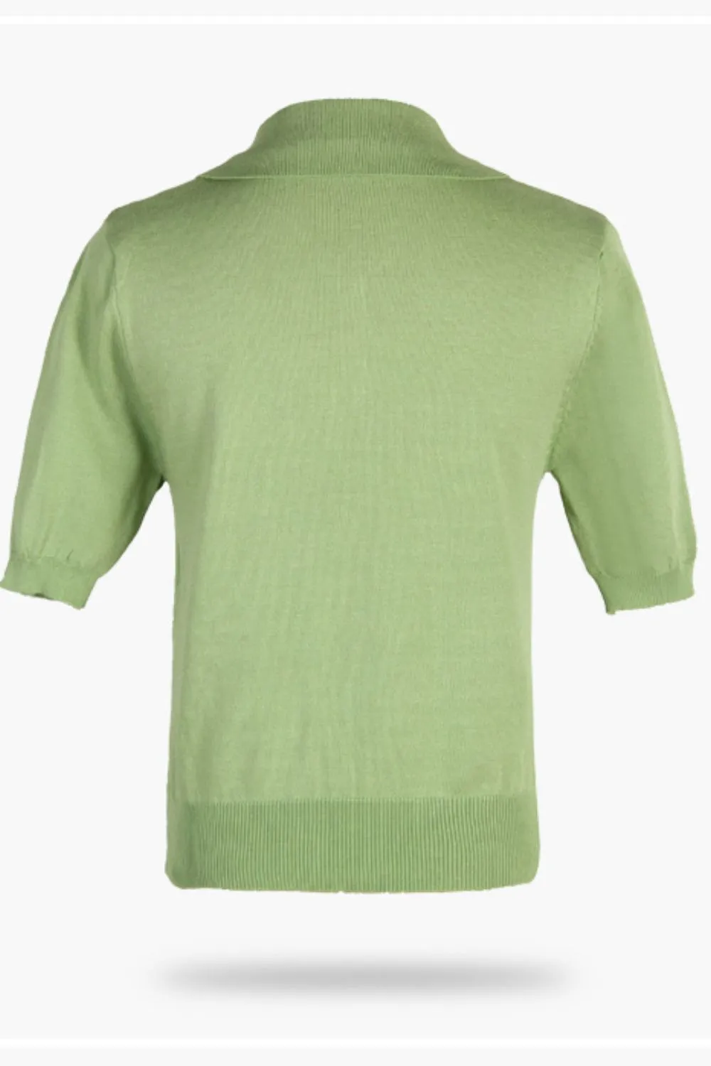 Buttoned Collared Neck Short Sleeve Knit Top, image 7