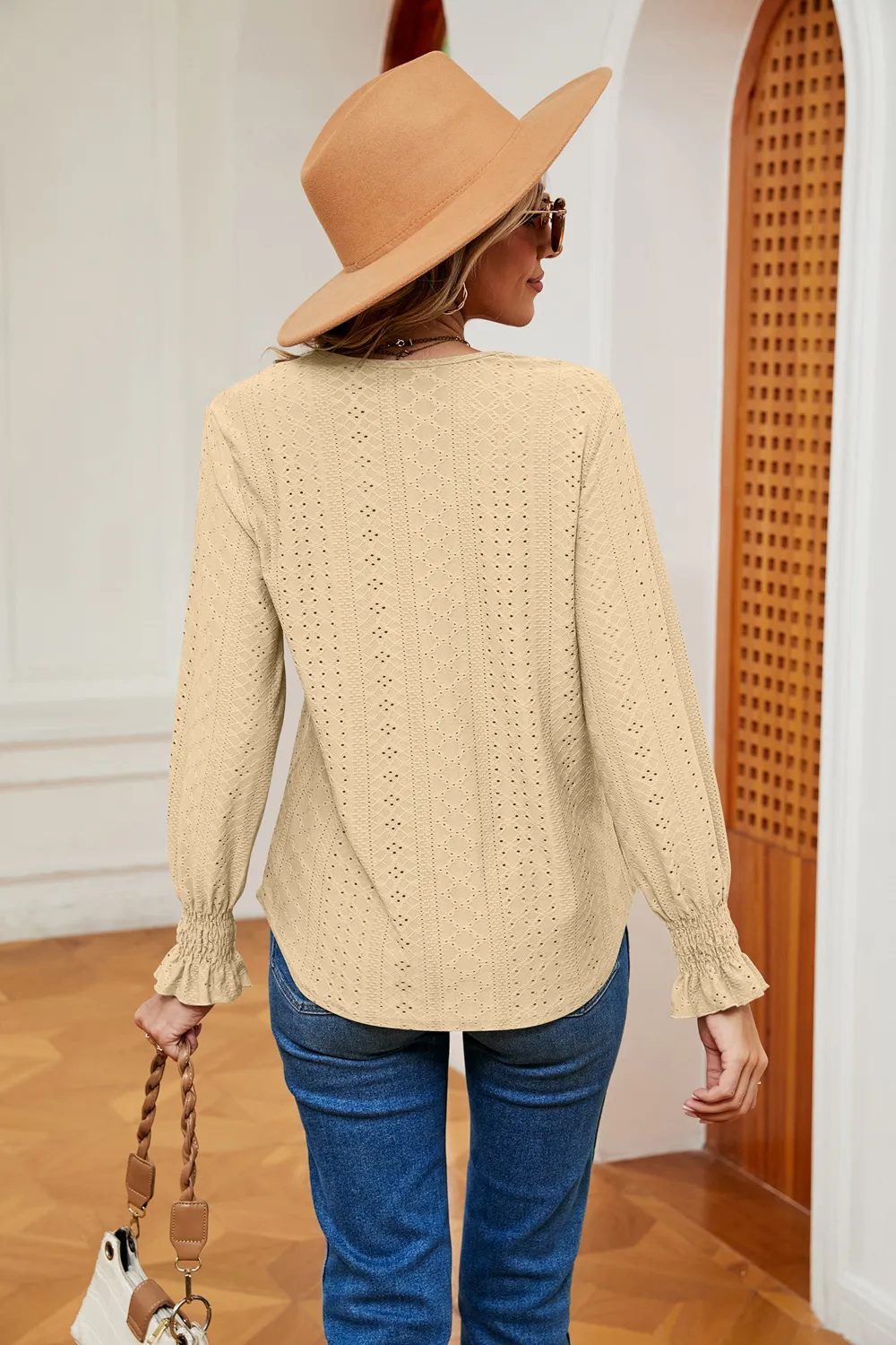 Contrast Flounce Sleeve Blouse, image 10
