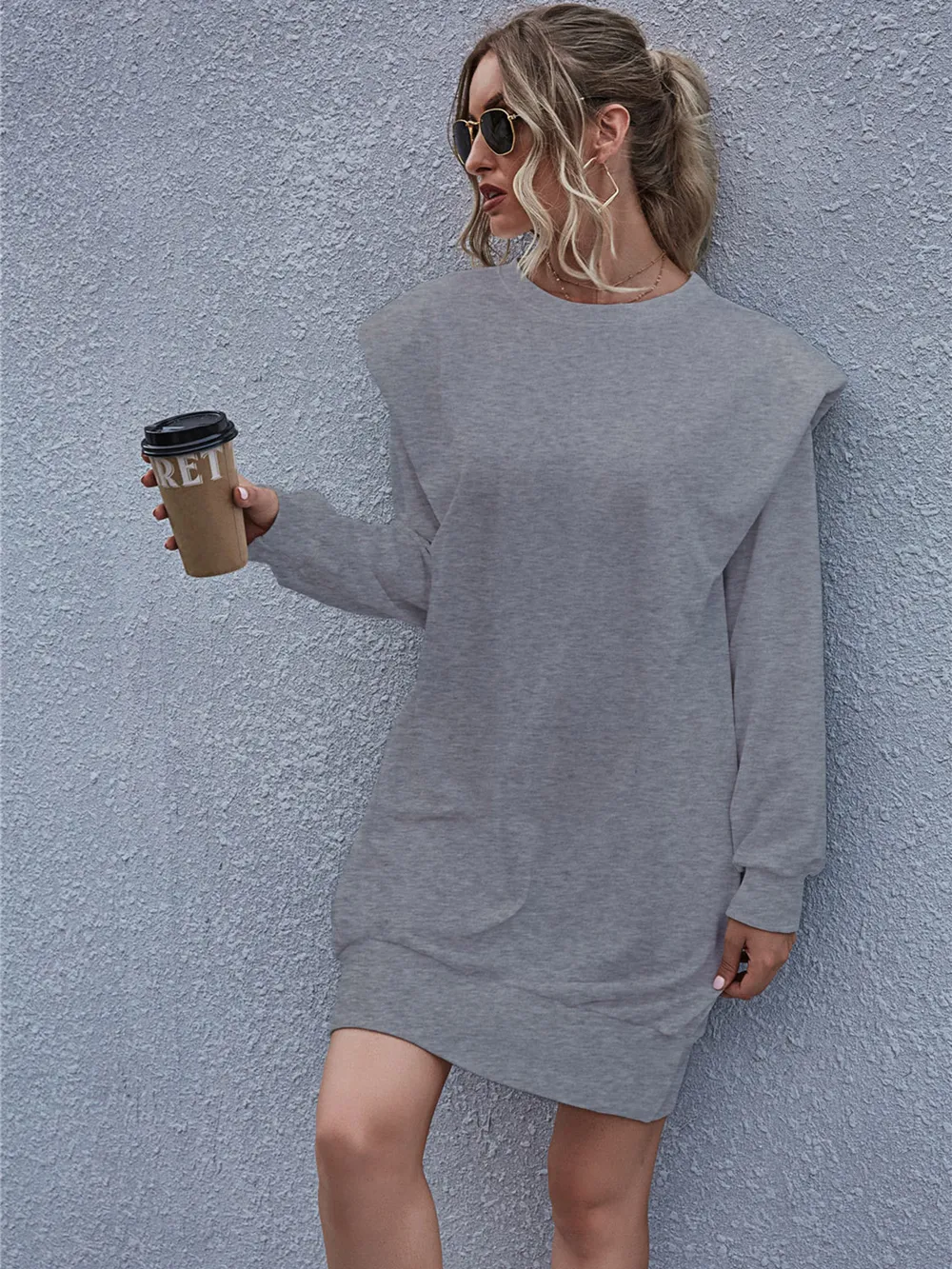 Round Neck Long Sleeve Mini Dress, image 4