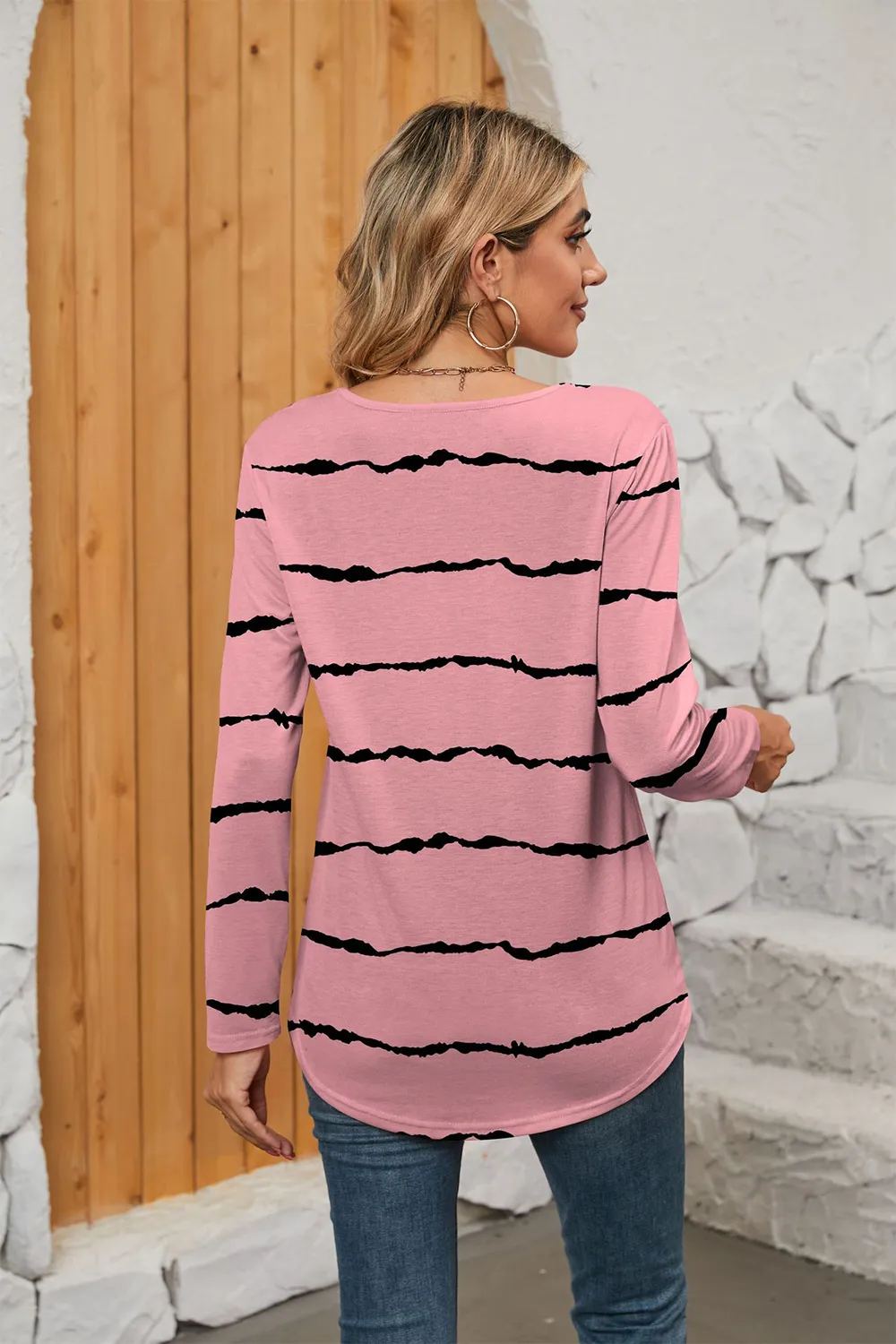 Printed Square Neck Long Sleeve Blouse, image 7