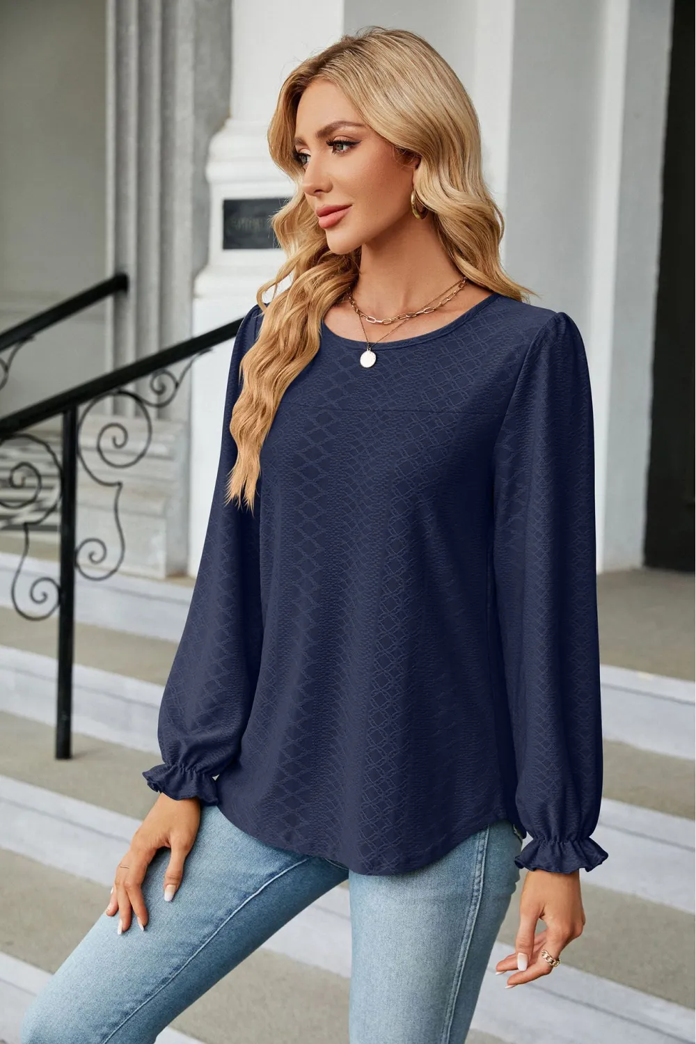 Round Neck Flounce Sleeve Blouse, image 6