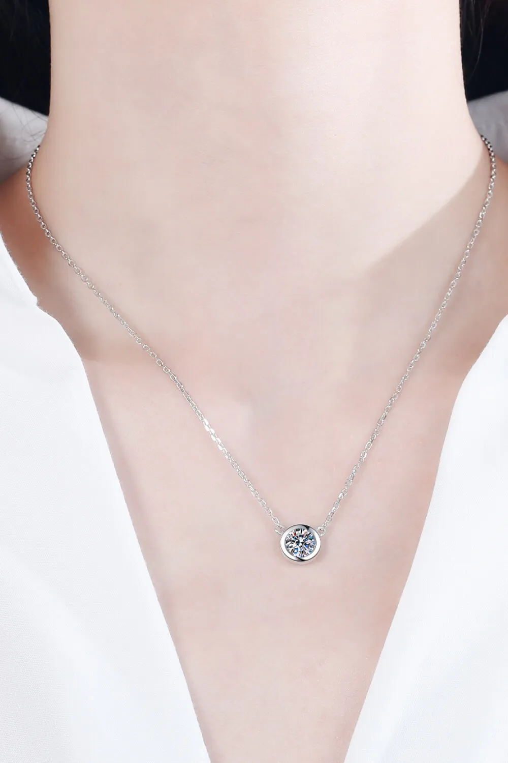 Moissanite Round Pendant Chain Necklace, image 2