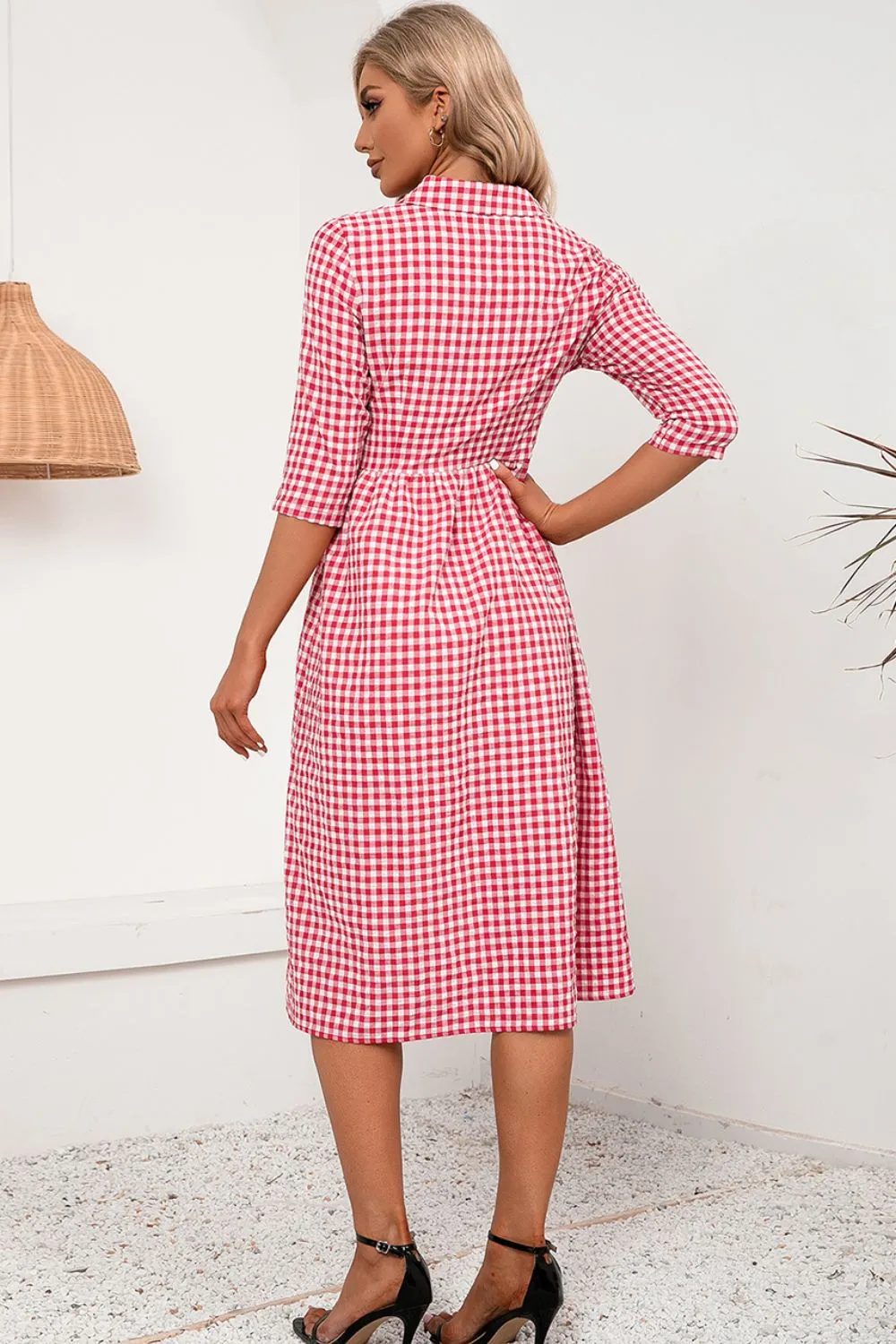 Plaid Collared Neck Midi Dress, image 5