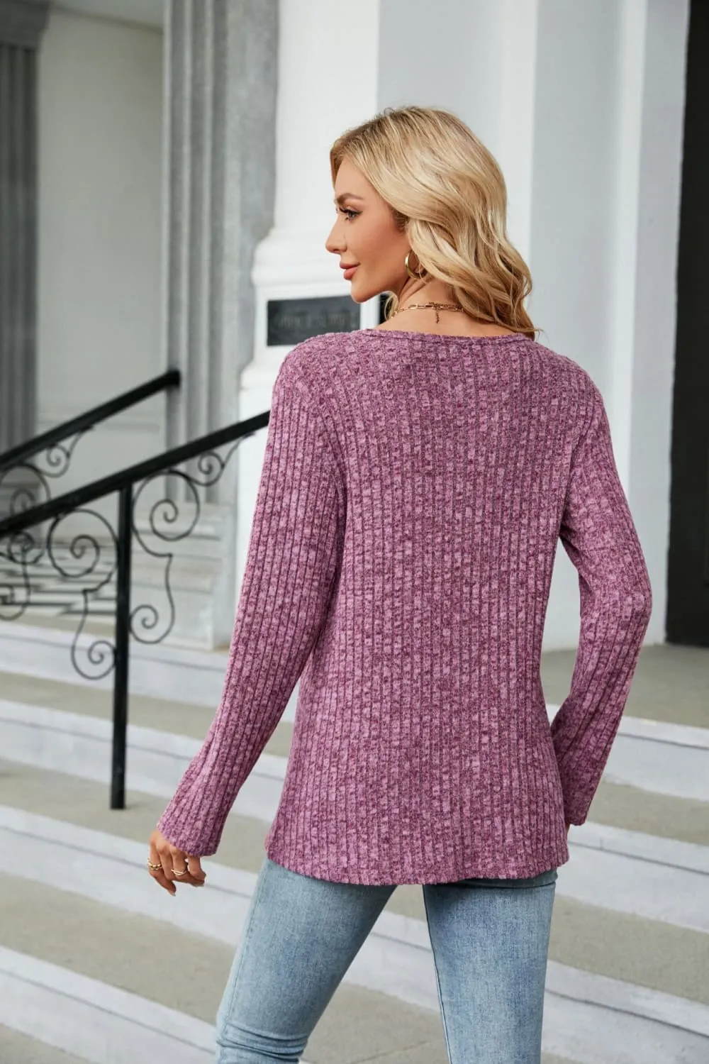 Buttoned Long Sleeve Slit Top, image 3