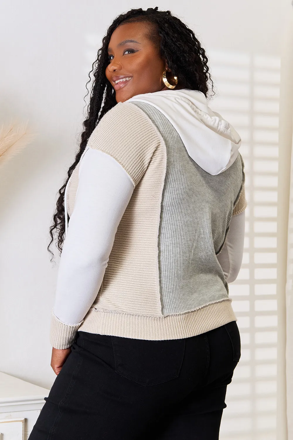 Color Block Exposed Seam Drawstring Hoodie, image 6