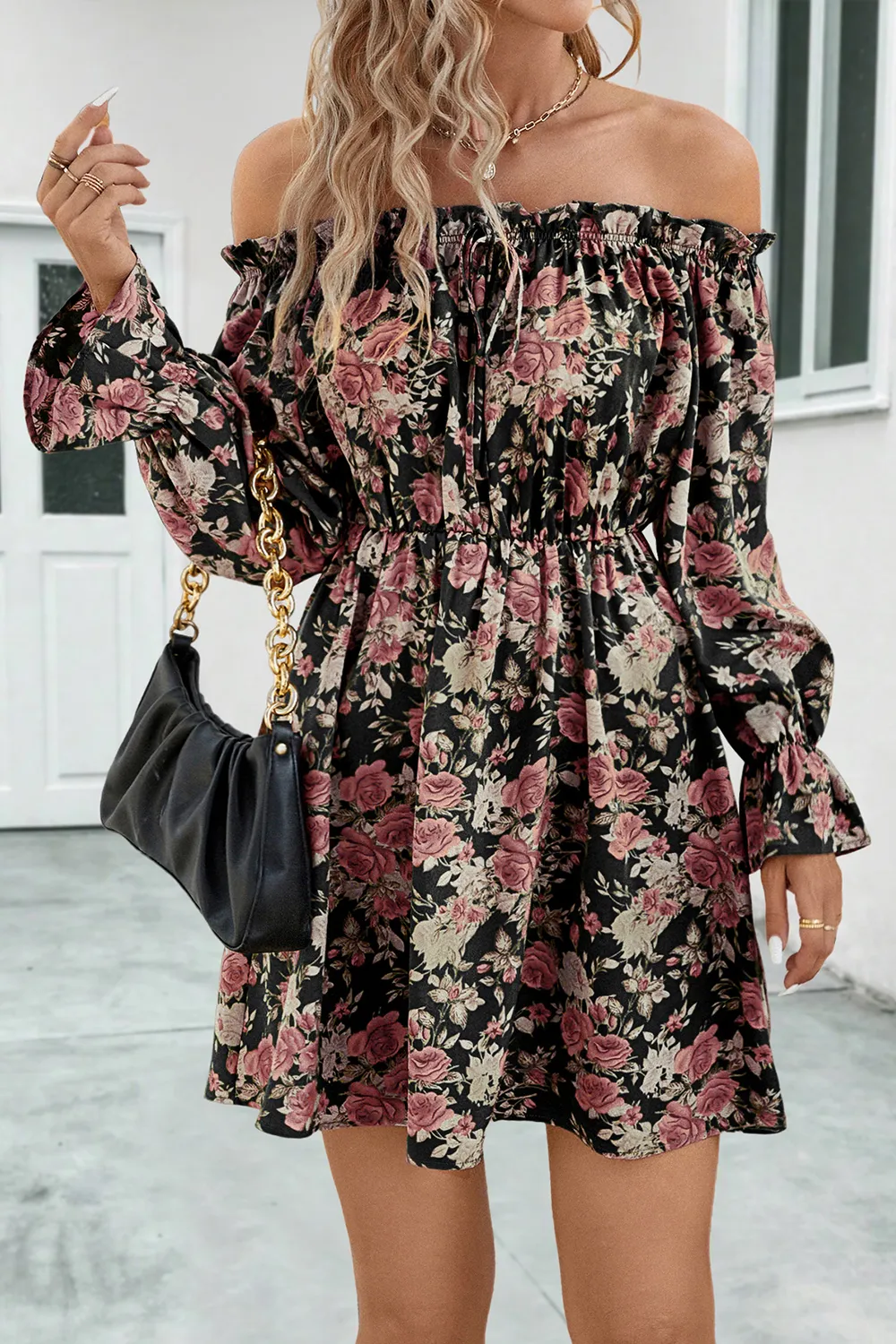 Floral Off-Shoulder Flounce Sleeve Dress, image 6