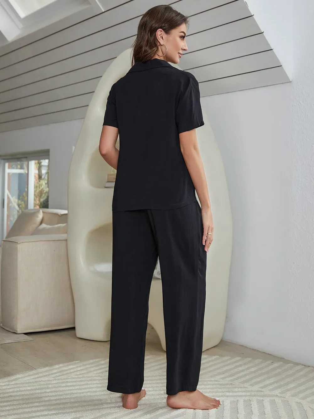 Short Sleeve Shirt, Bralette, and Pants Lounge Set, image 6