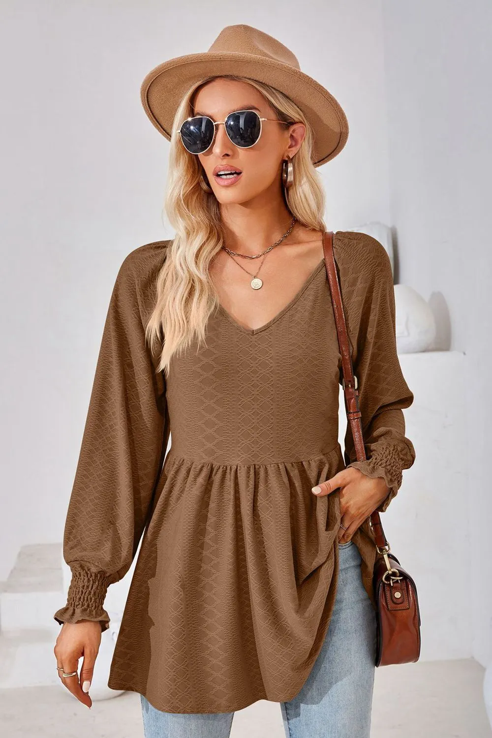 V-Neck Lantern Sleeve Blouse, image 14