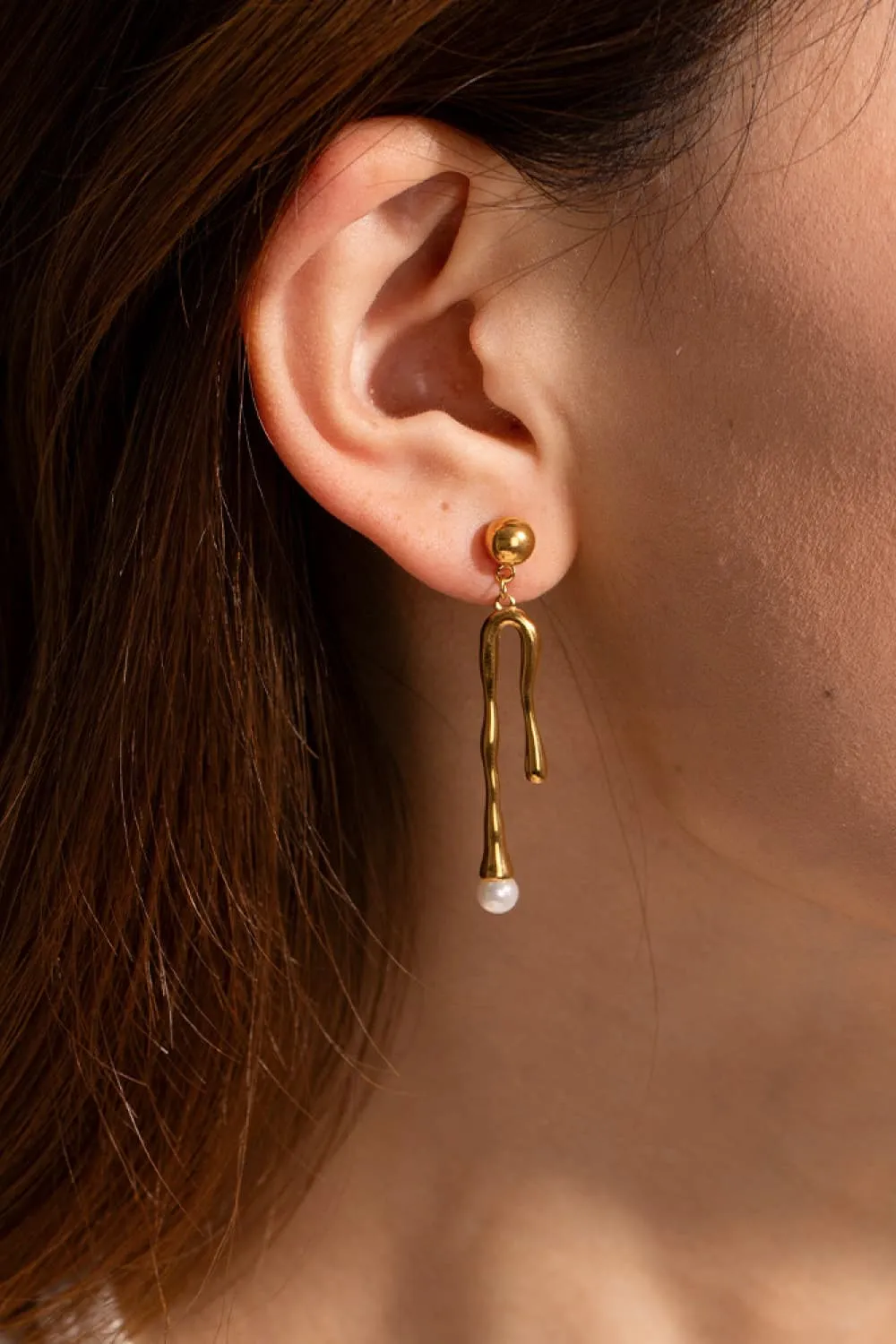 Synthetic Pearl 18K Gold-Plated Dangle Earrings, image 3