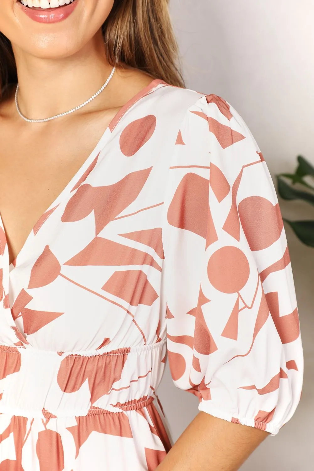 Printed Surplice Balloon Sleeve Dress, image 7