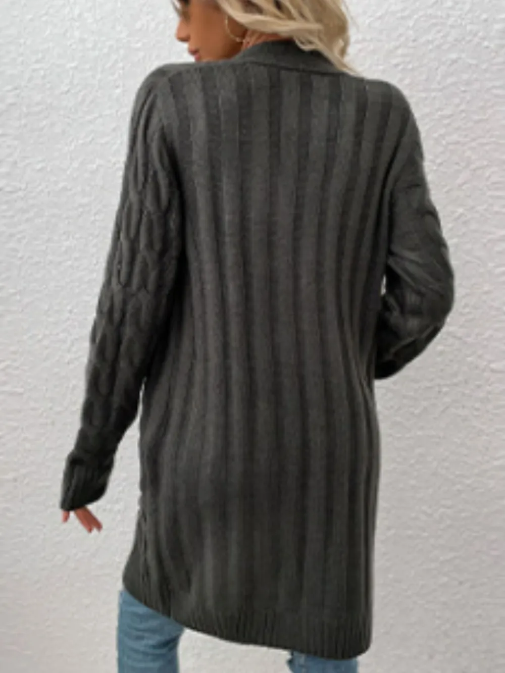Cable-Knit Button Down Cardigan with Pockets, image 13