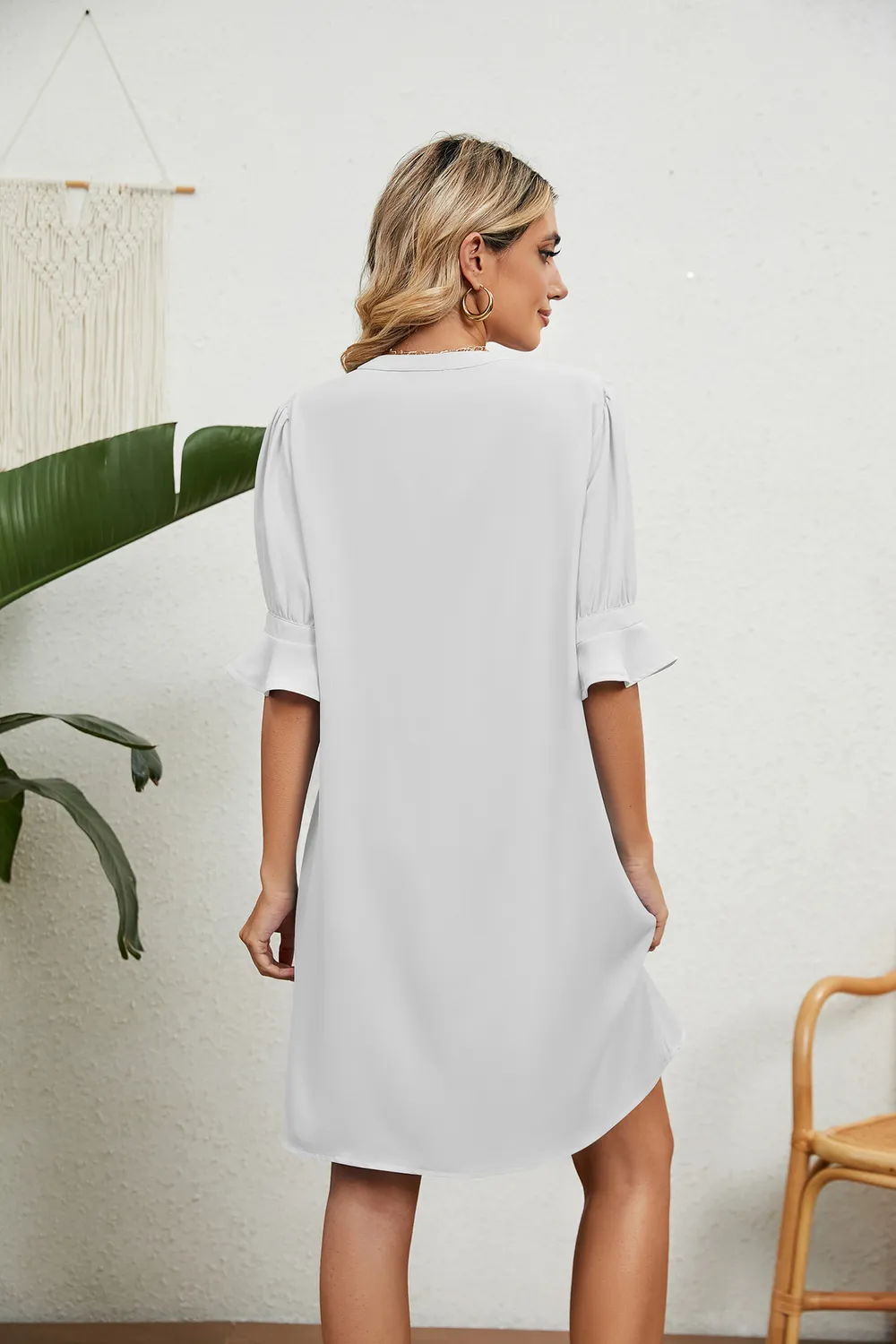 Notched Neck Flounce Sleeve Dress, image 11
