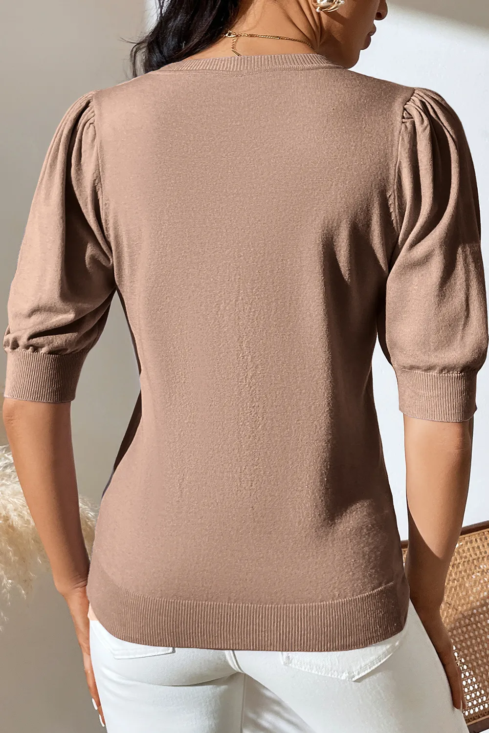 Round Neck Puff Sleeve Knit Top, image 13