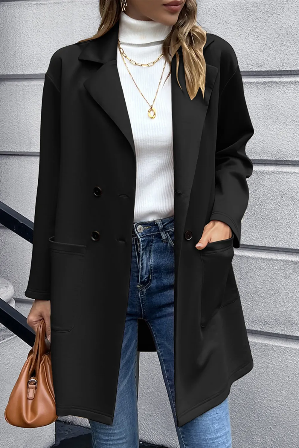 Lapel Collar Long Sleeve Blazer, image 8