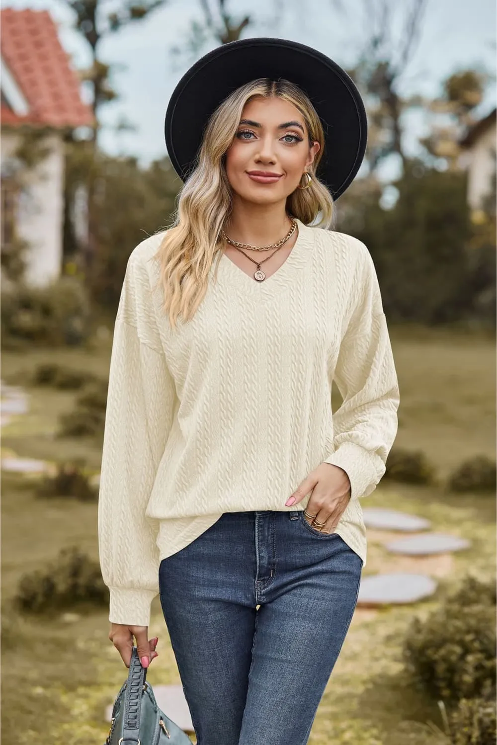 V-Neck Dropped Shoulder Blouse, image 8
