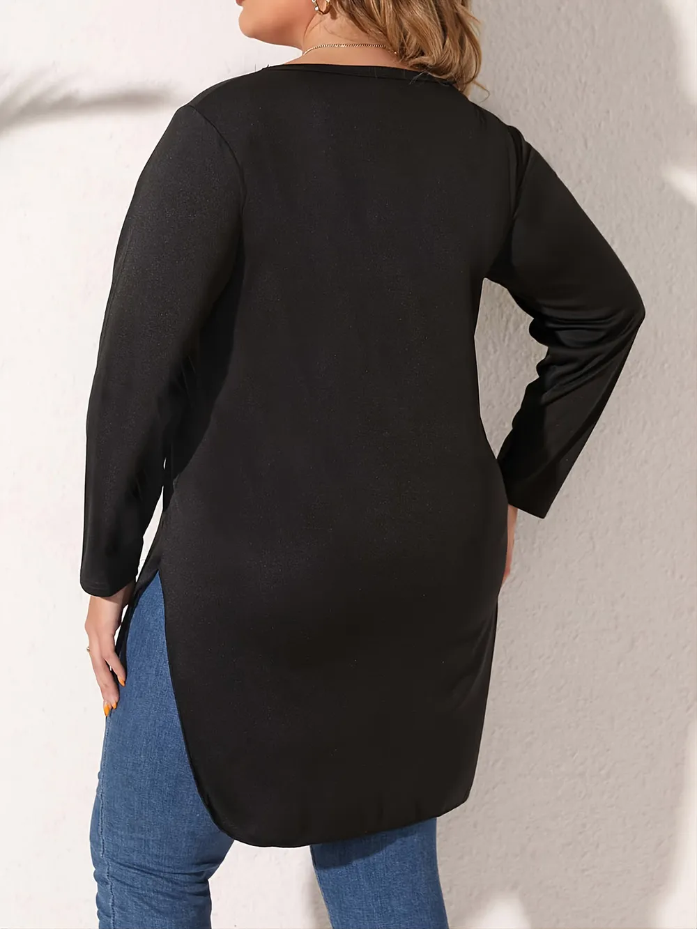 Plus Size Slit Long Sleeve T-Shirt, image 2