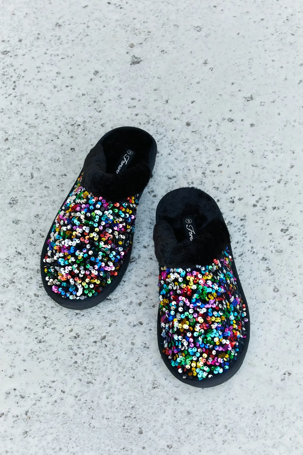 Multicolored Sequin Faux Fur Slipper, image 3