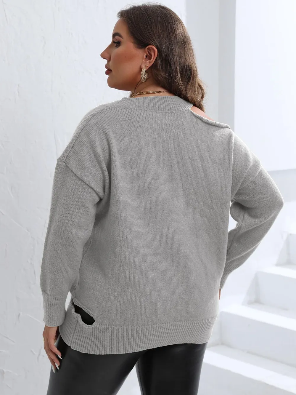 Plus Size Cutout V-Neck Sweater, image 7