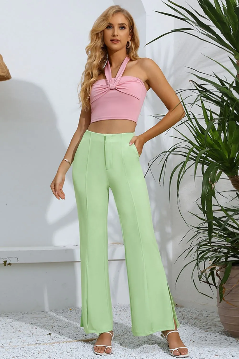 Slit High-Rise Flare Pants, image 4