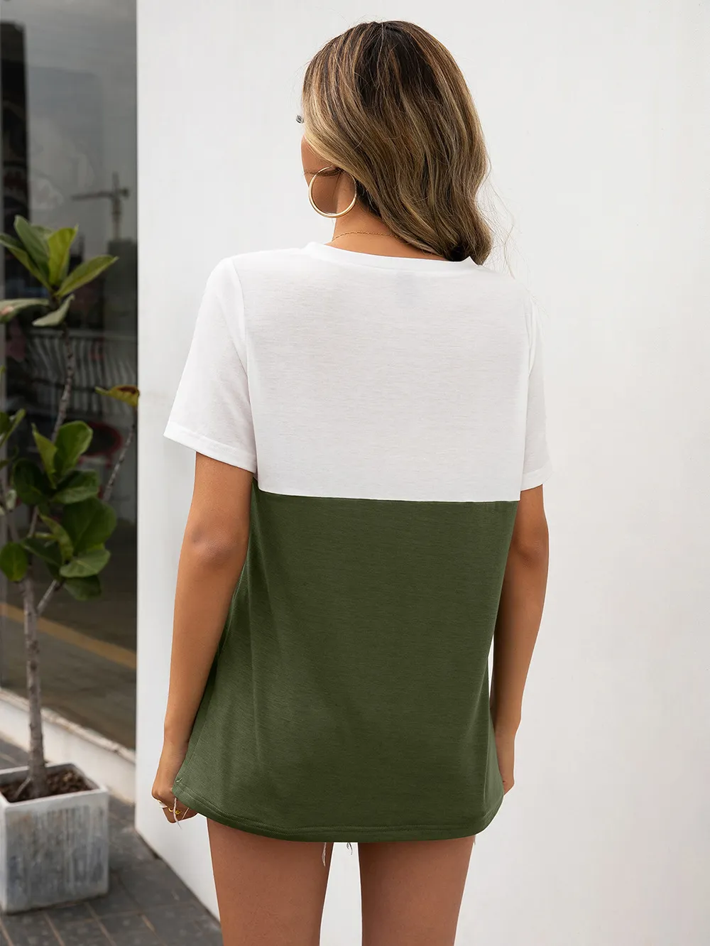 Color Block V-Neck Short Sleeve Tee, image 6