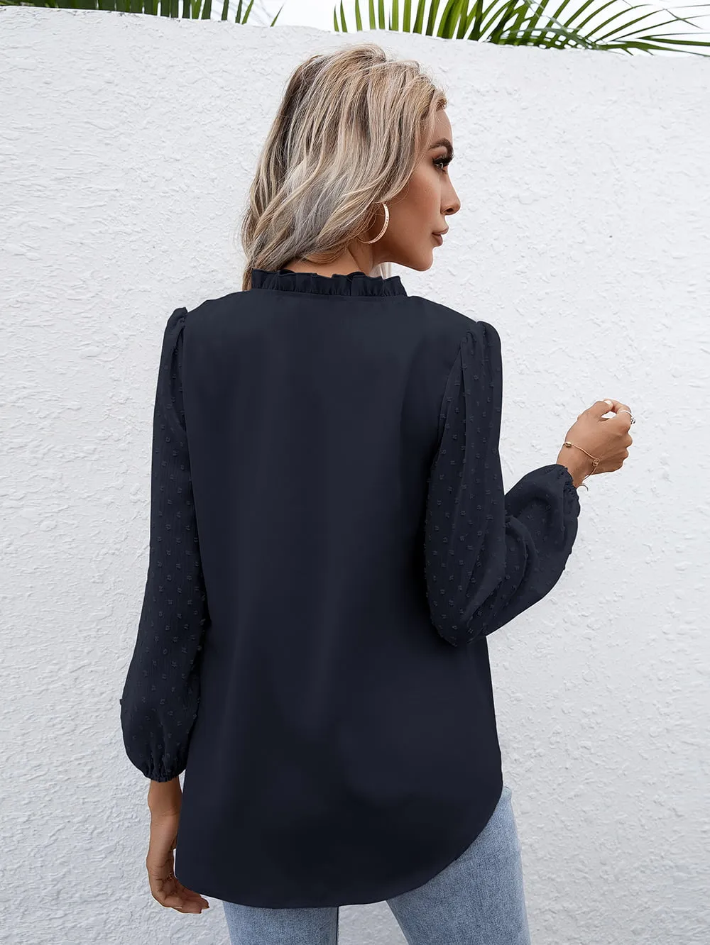 Swiss Dot Frill Trim Puff Sleeve Blouse, image 9
