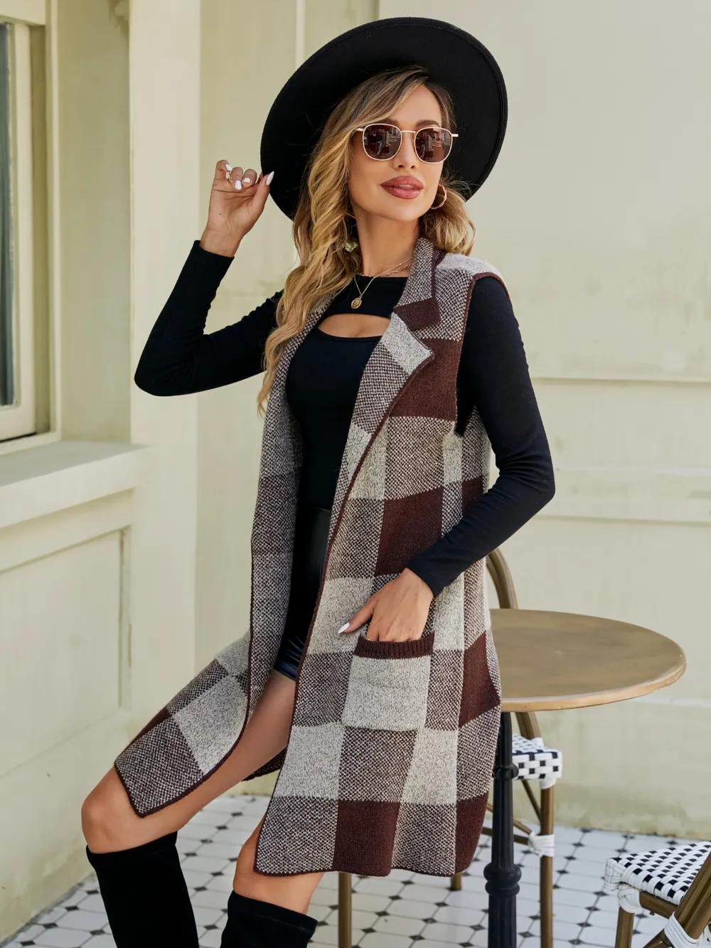 Plaid Lapel Collar Sleeveless Cardigan, image 17
