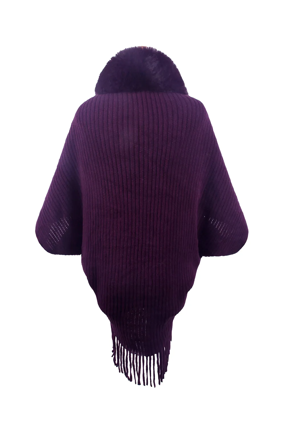 Fringe Detail Long Sleeve Ribbed Poncho, image 16