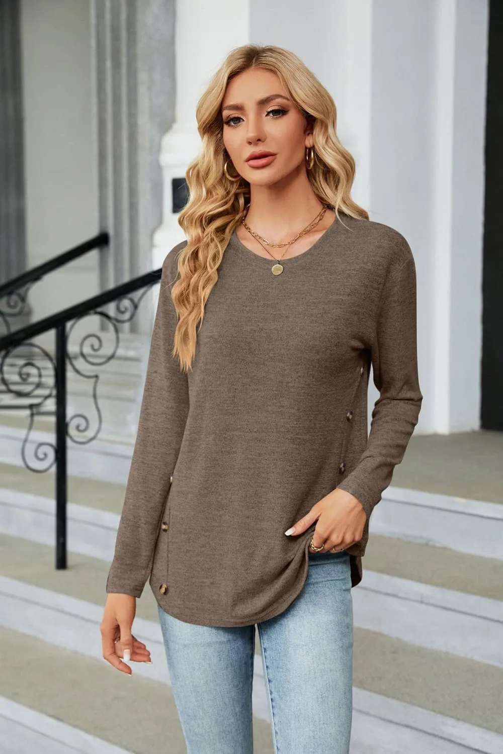 Round Neck Long Sleeve T-Shirt, image 2