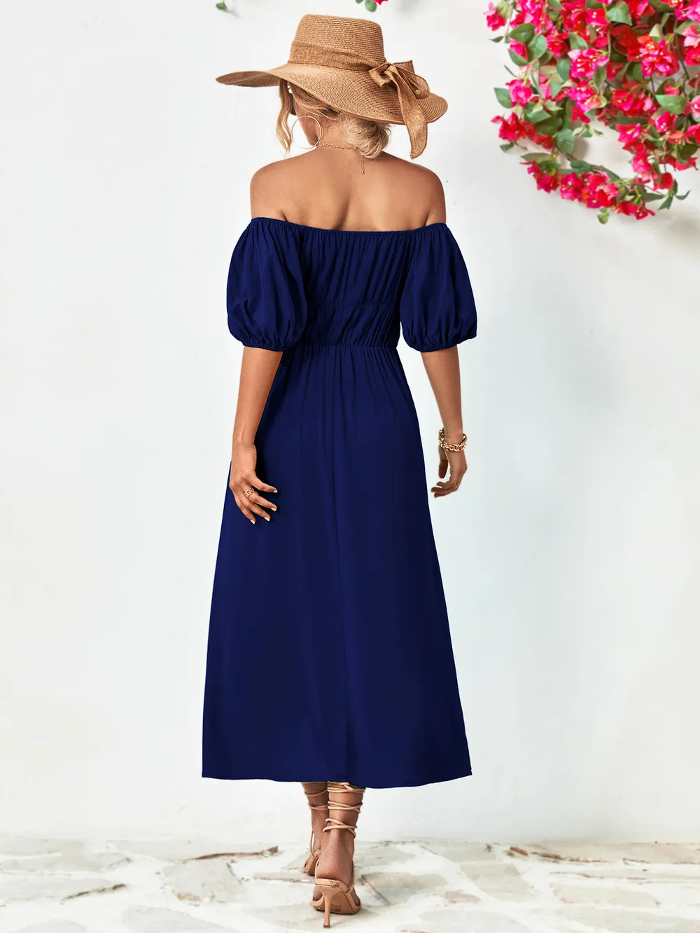 Off-Shoulder Balloon Sleeve Midi Dress, image 9