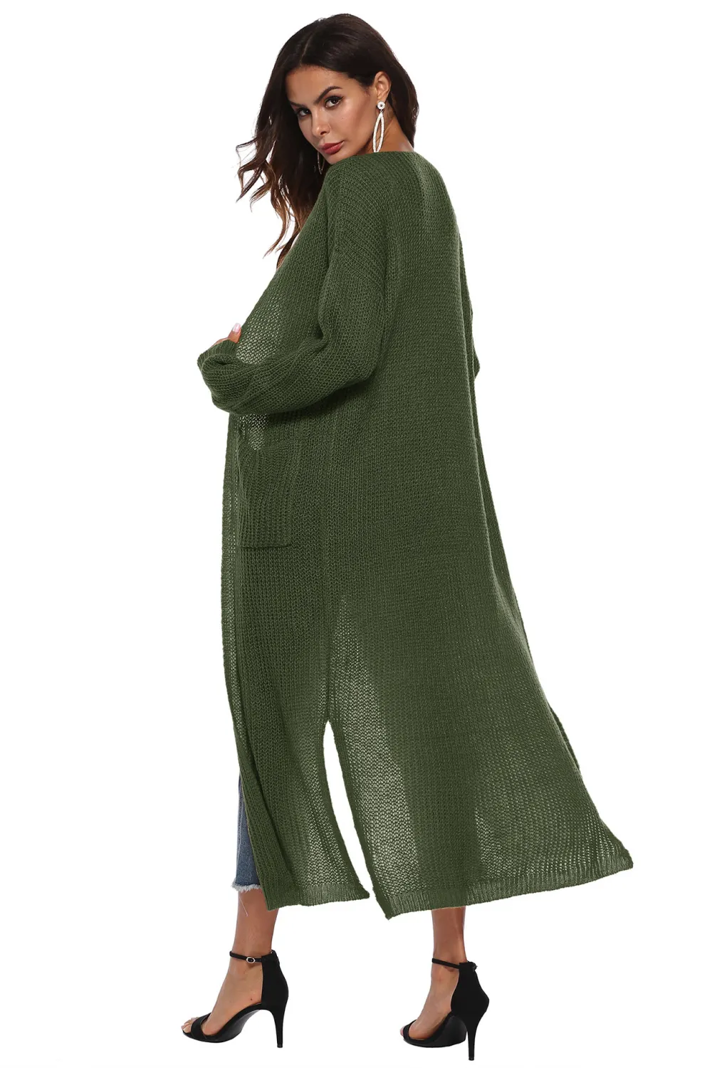 Long Sleeve Open Front Buttoned Cardigan, image 21