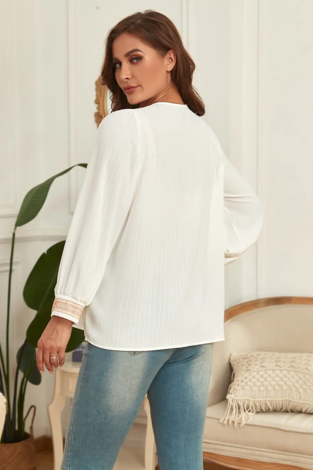 Melo Apparel Plus Size V-Neck Puff Sleeve Blouse, image 3