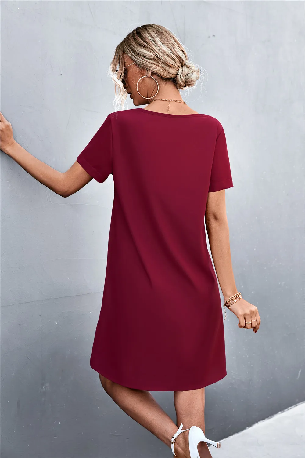 Spliced Lace Contrast Short Sleeve Dress, image 3