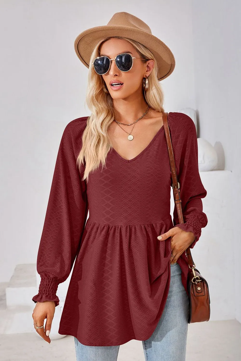 V-Neck Lantern Sleeve Blouse, image 17