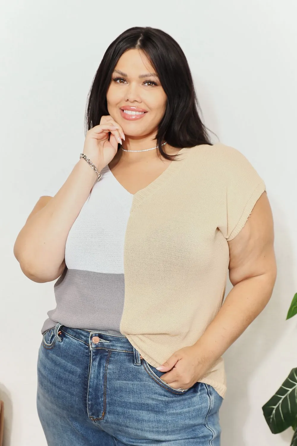 Color Block V-Neck Knit Top, image 17