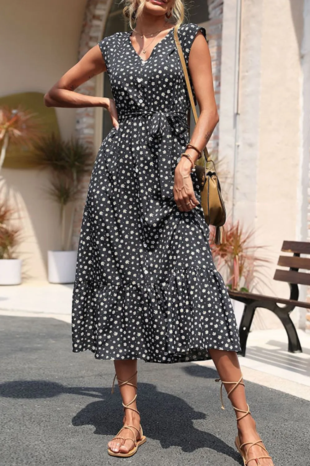 Floral Tie-Waist Ruffle Hem Dress, image 3