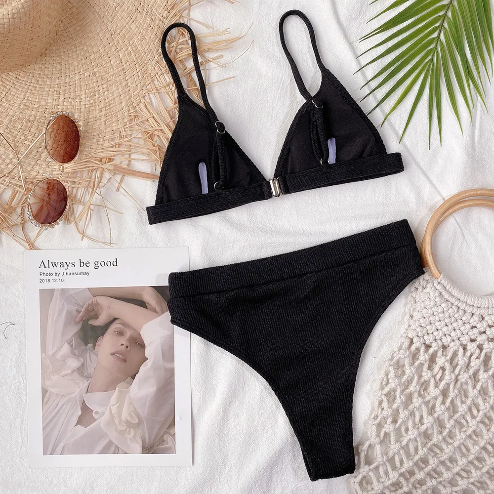 Spaghetti Strap Ribbed Bikini Set, image 9
