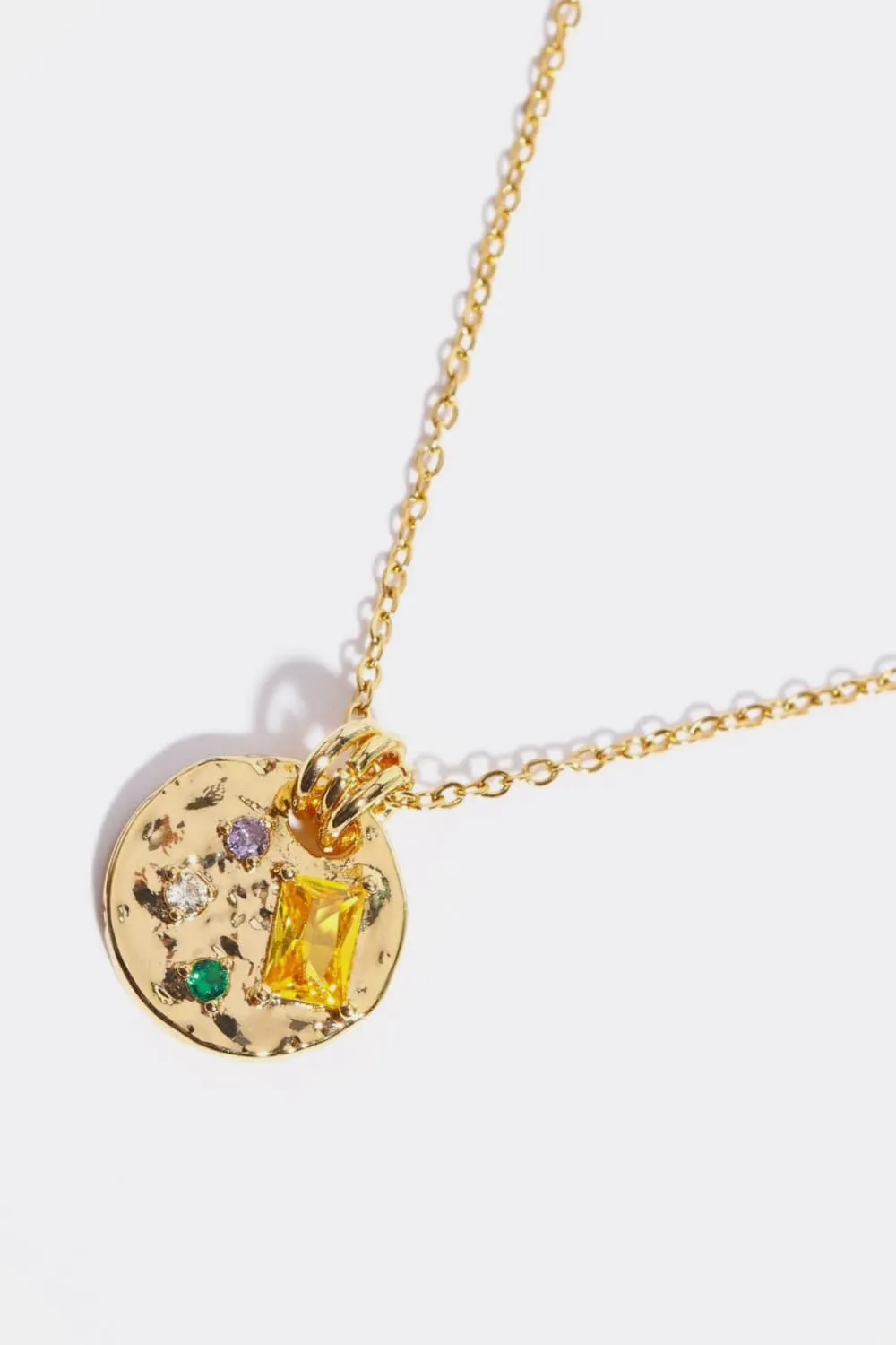 Inlaid Multicolored Zircon Round Pendant Copper Necklace, image 3