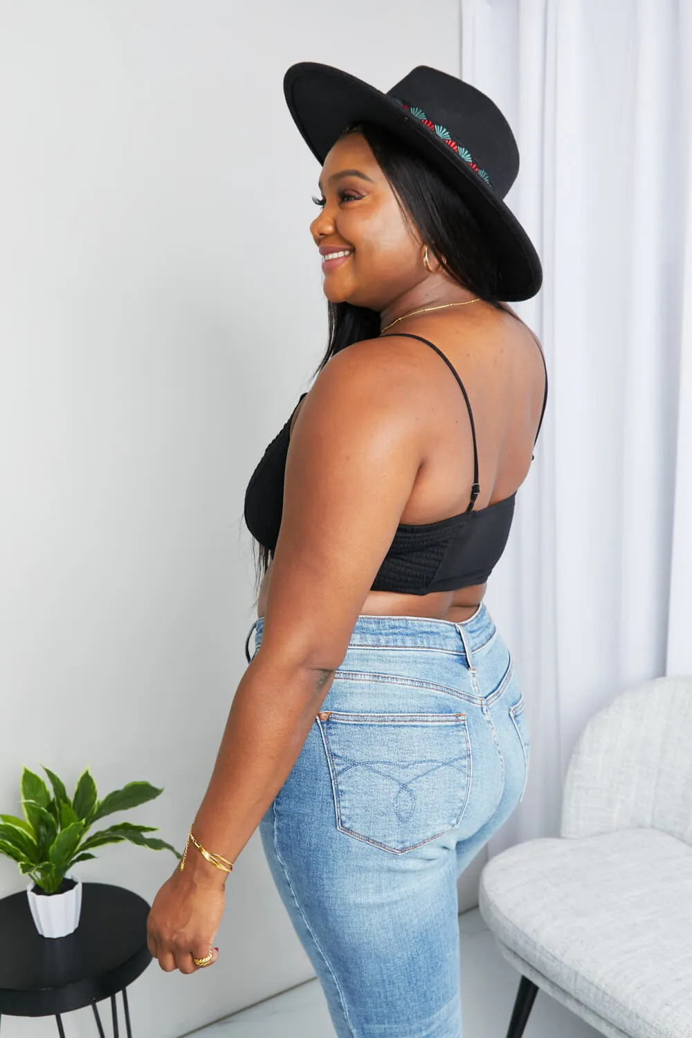 Full Size Textured Spaghetti Strap Bralette in Black, image 6