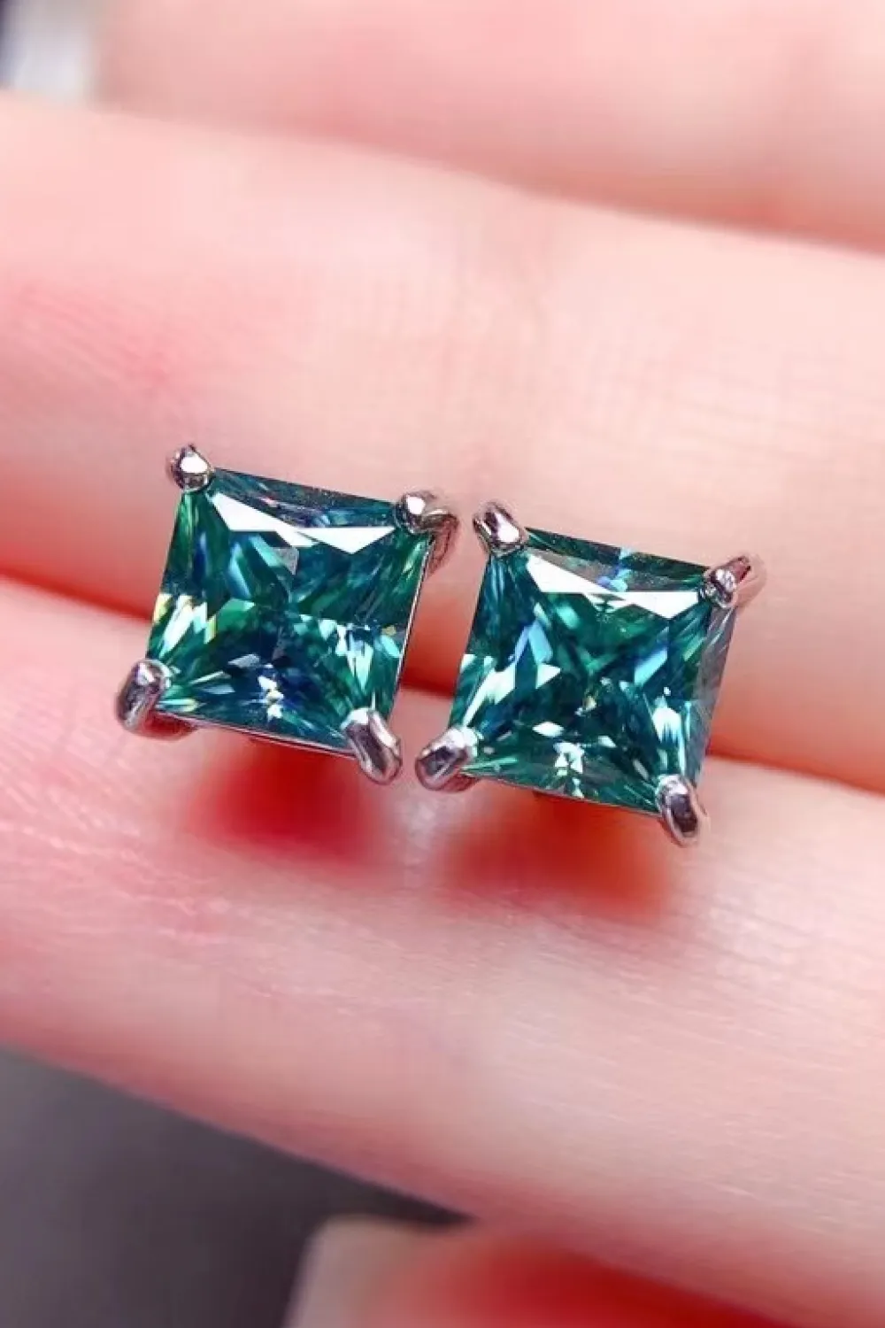 2 Carat Square Moissanite Four-Prong Earrings, image 2