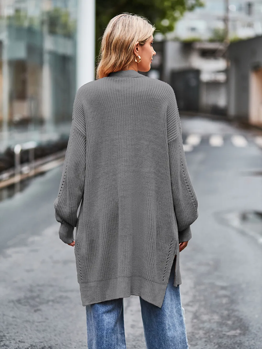 Long Sleeve Waffle-Knit Cardigan, image 18