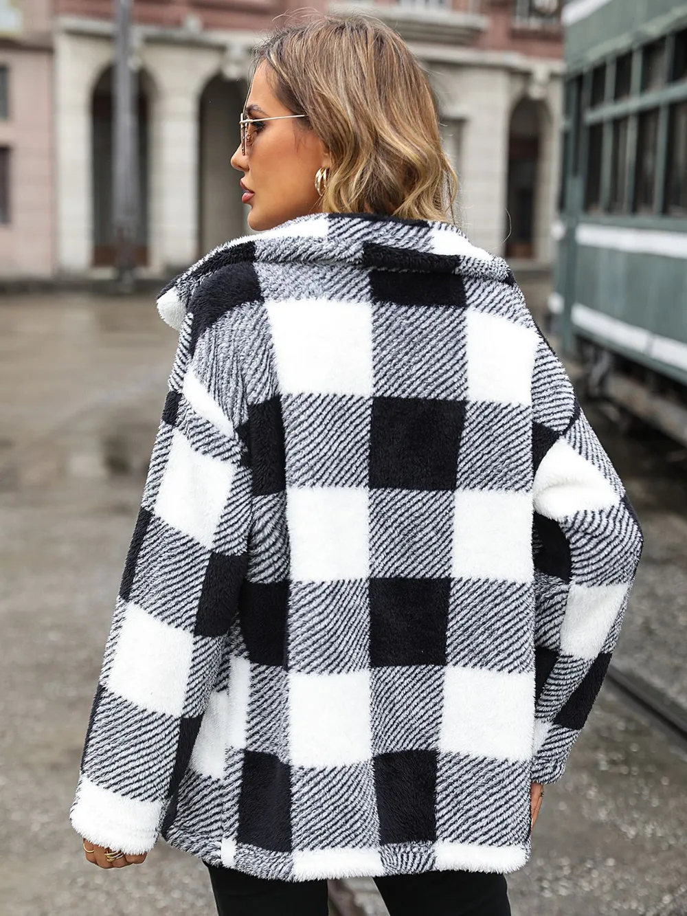 Plaid Collared Neck Button Down Jacket, image 2